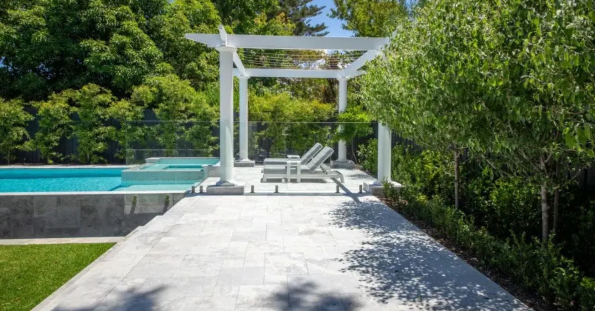 Limestone Pavers Near Swimming Pool