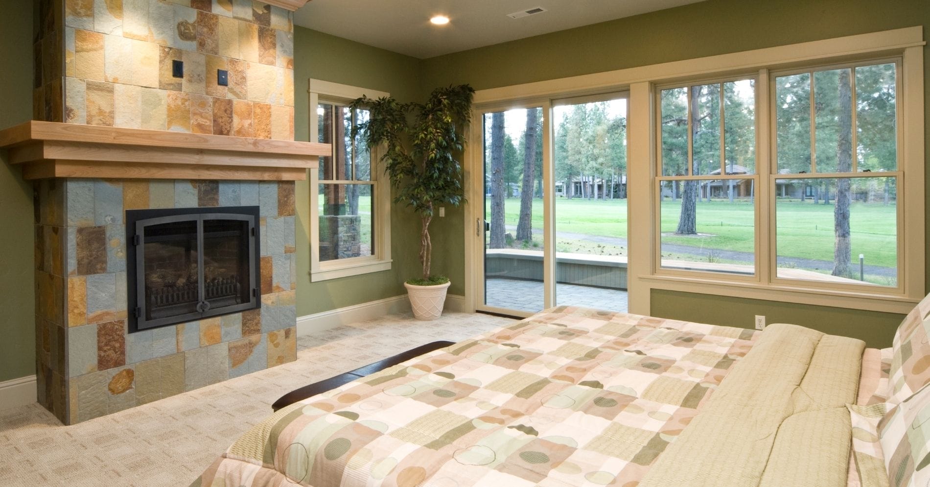 Colourful Fireplace Tiles in a bedroom